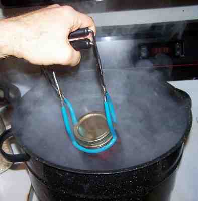 Putting the jars into the water bath canner