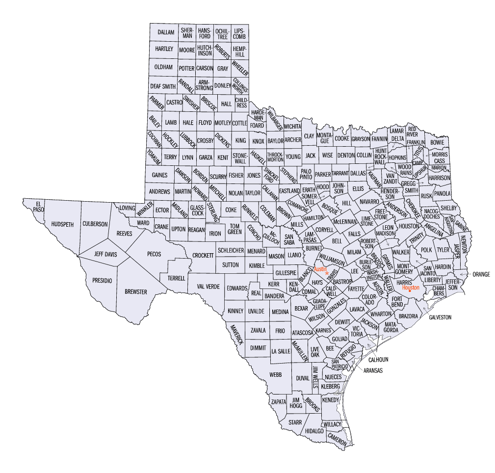 Texas county map