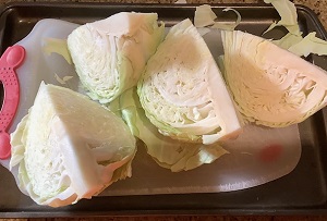 Cabbage cut into quarters