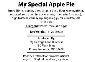 Example Maylanr Cottage Food label
