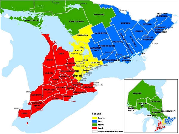 Map of Ontario, Canada Counties