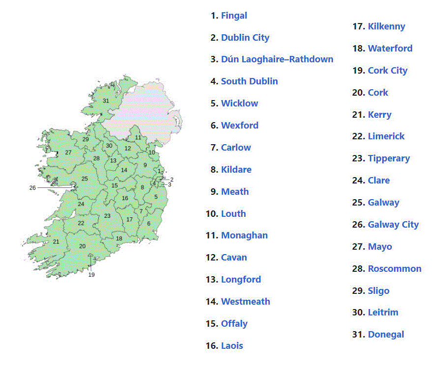 Rebuplic of Ireland county map