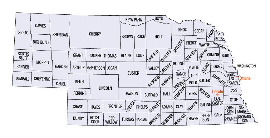 Nebraska County map