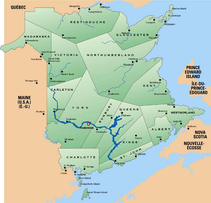Road Map Of Quebec And New Brunswick