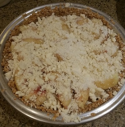 Peach pie with crumb topping added